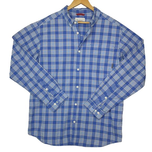 Columbia Men's Long Sleeve Button-Down Shirt Size XL Blue & White Plaid Outdoor - Picture 2 of 16